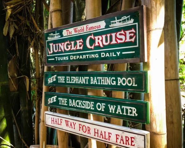 Jungle Cruise sign: tours depart daily.