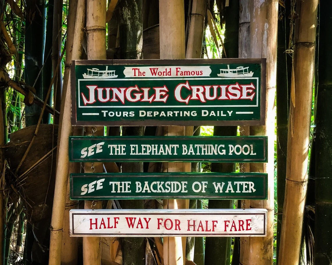 Jungle Cruise sign: tours depart daily.