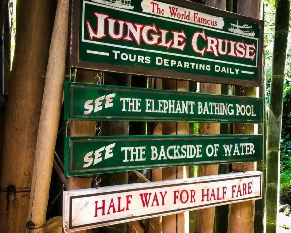 Jungle Cruise sign: tours and fares.