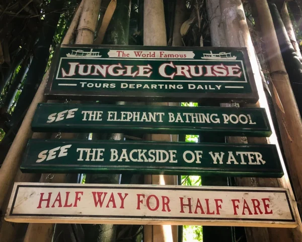 Jungle Cruise signs: daily tours.