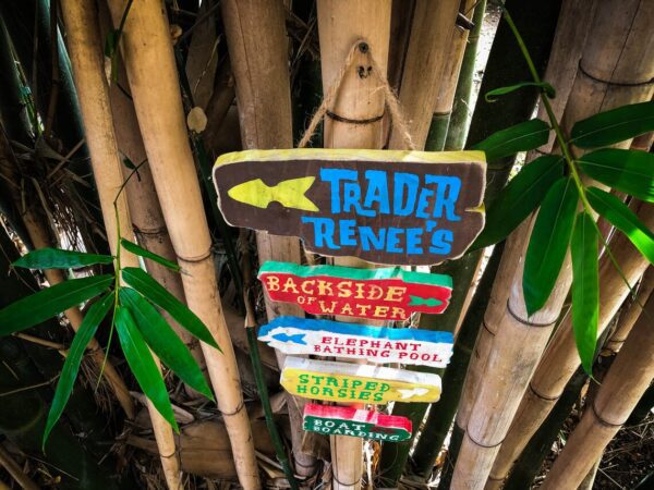 Trader Renee's signpost: Backside of water.