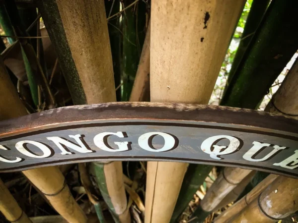 Congo Quay sign behind bamboo.