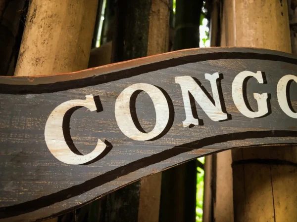 Here's an alt tag for the image: Wooden sign: Congo