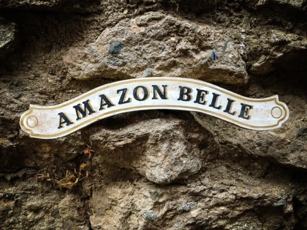 Amazon Belle sign on rock wall.