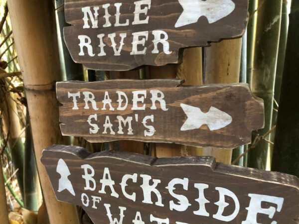 Wooden signs: Nile River, Trader Sam's