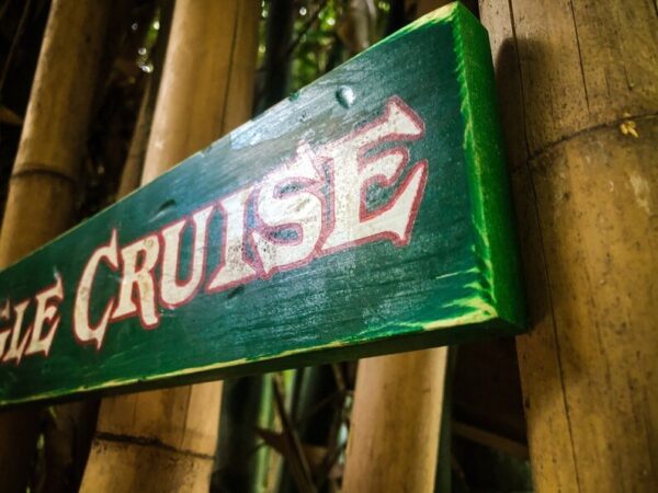 Jungle Cruise sign, green wood.