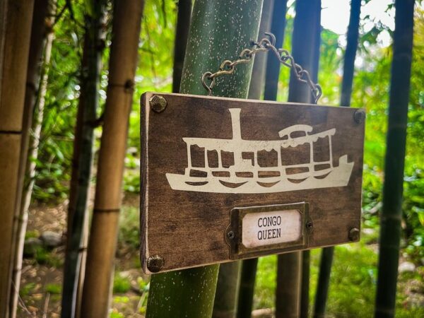 Congo Queen boat sign in bamboo.