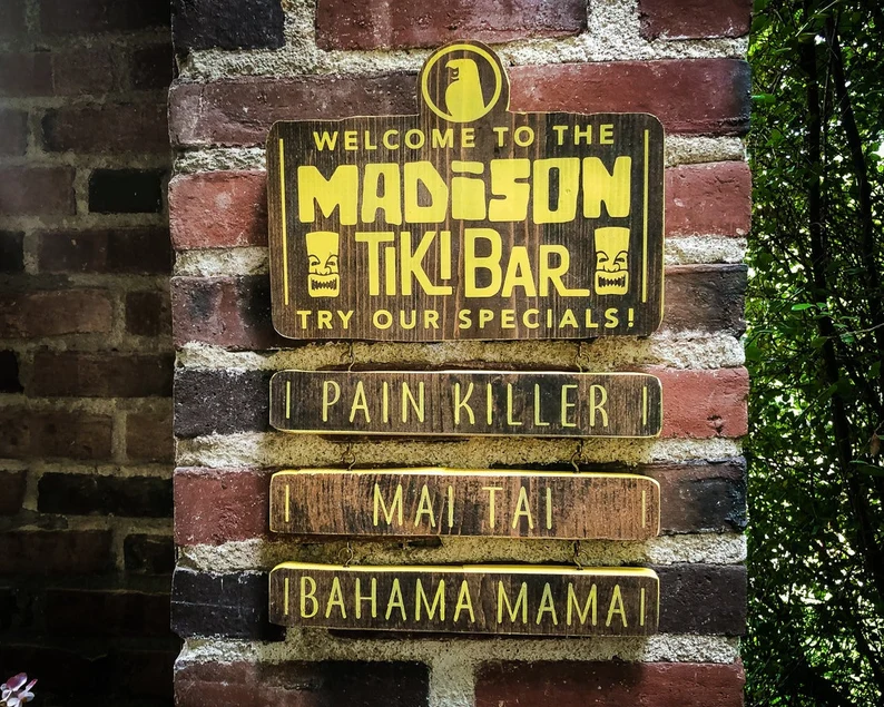 Madison Tiki Bar sign with specials.