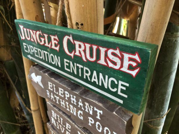 Jungle Cruise expedition entrance sign.