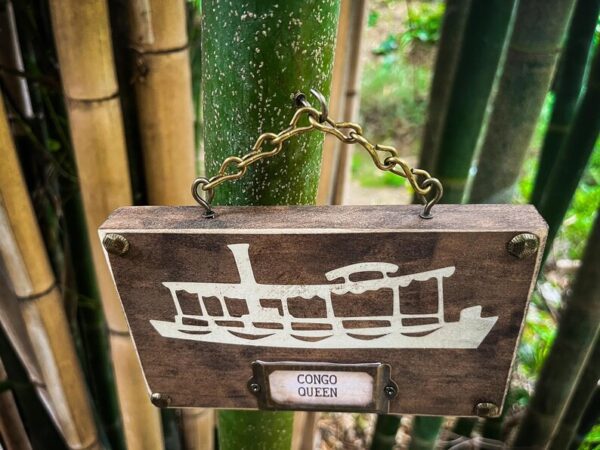 Congo Queen boat sign on bamboo.