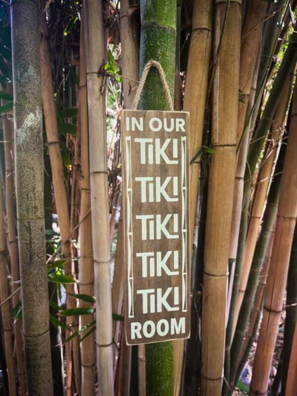 Wooden Tiki room sign in bamboo.