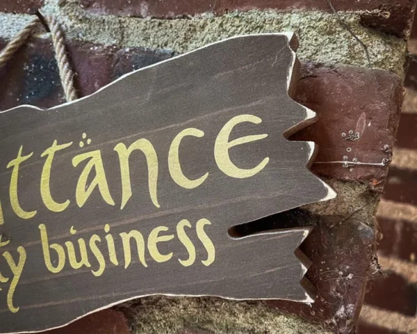 Here's an alt tag for the image: Distantance, my business sign.