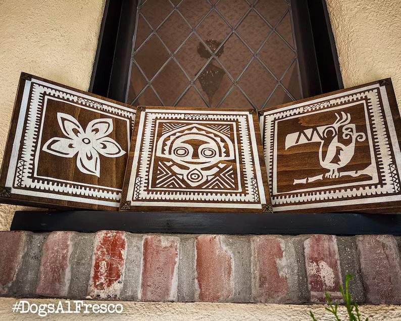 Wooden Polynesian-inspired wall art.