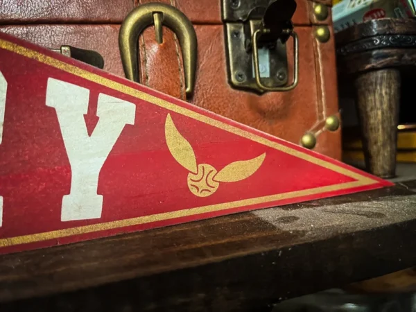 Red pennant with golden snitch.