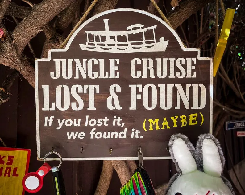 Jungle Cruise lost and found sign.